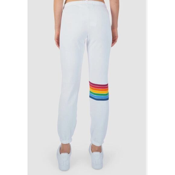 (S) $160 Aviator Nation Rainbow Stitch‎ Sweatpants White - Picture 3 of 8